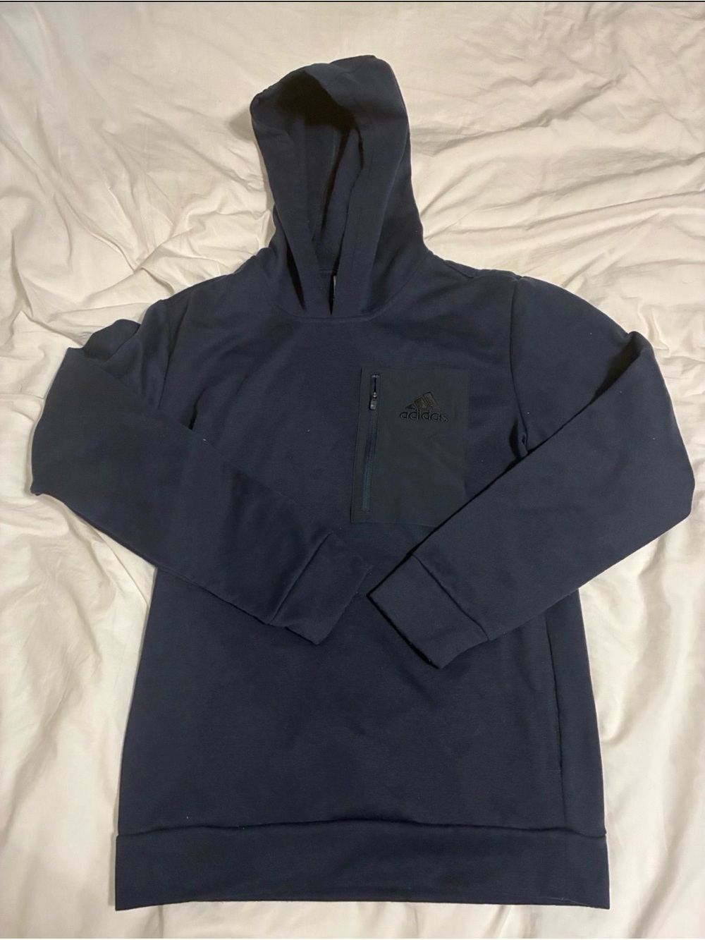 Men’s adidas Navy Hooded Pullover with Zip Chest Pocket size small